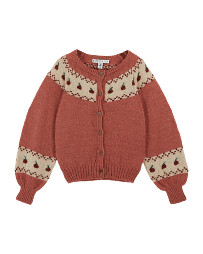Cardigan jacquard à motifs pomme rose