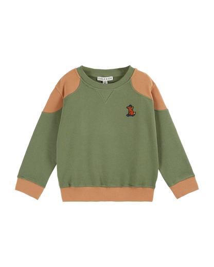 Sweat coton bio bicolore vert et beige