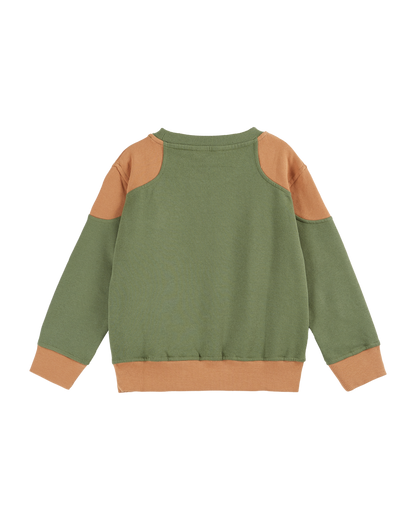 Sweat coton bio bicolore vert et beige