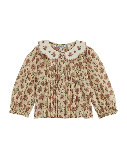 Blouse col brodé champêtre rose