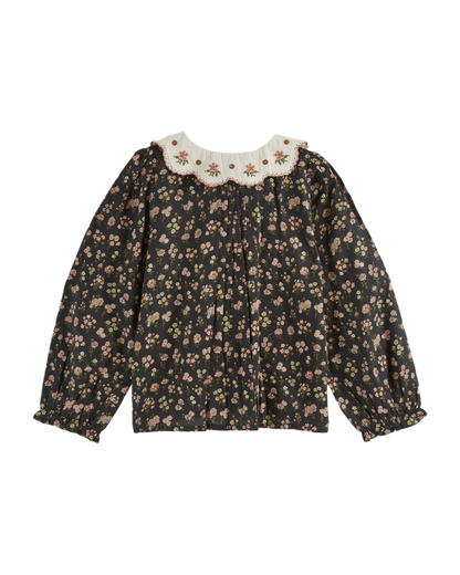 Blouse col brodé champêtre noir
