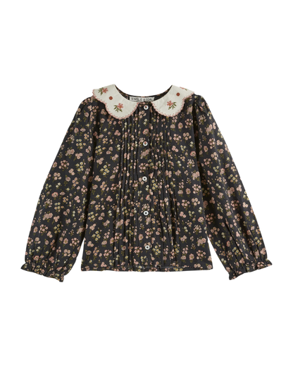 Blouse col brodé champêtre noir