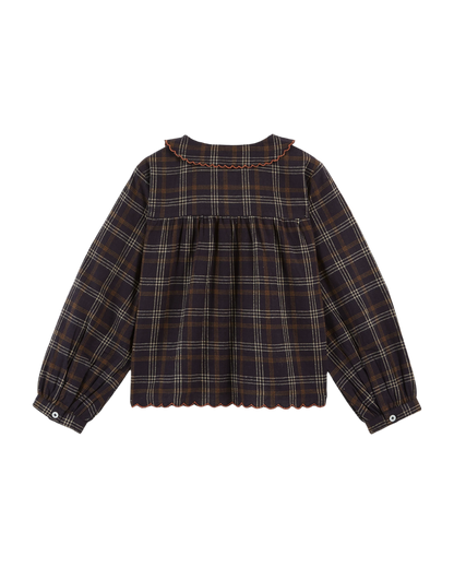 Blouse festonnée carreaux gavin bitume