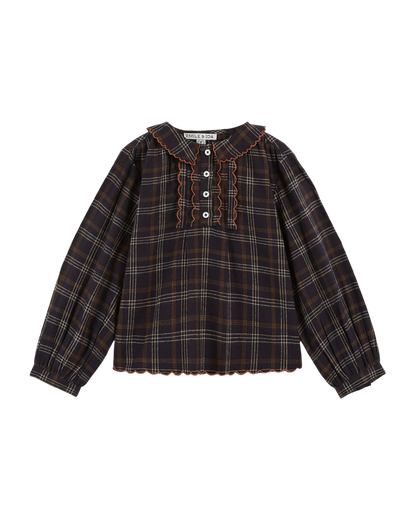 Blouse festonnée carreaux gavin bitume