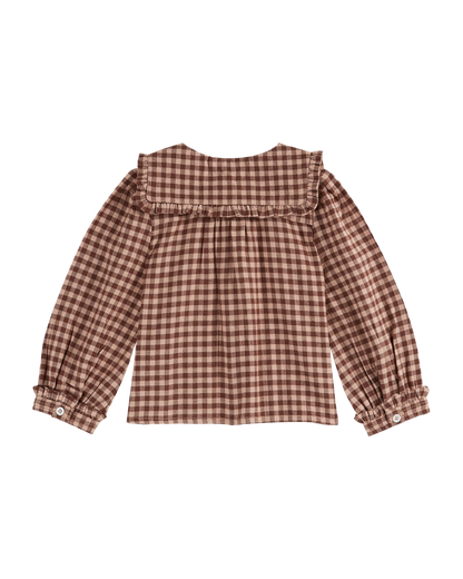 Blouse col carré vichy poudre