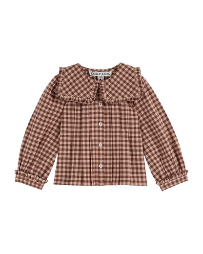 Blouse col carré vichy poudre