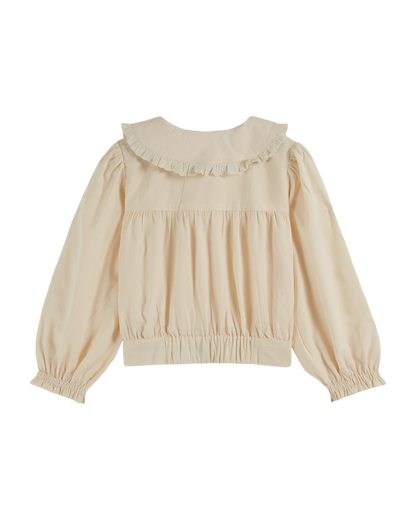 Blouse vintage col fleurs fille crème