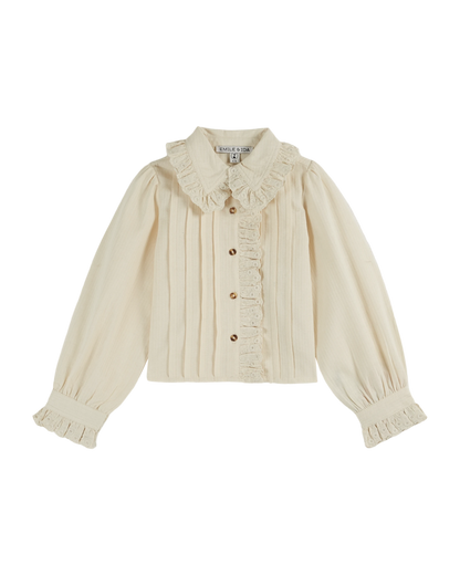Chemisier fille vintage brodé crème
