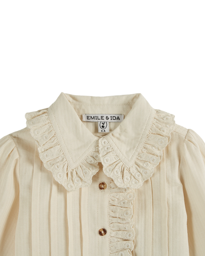 Chemisier fille vintage brodé crème