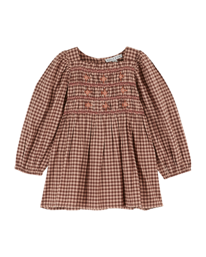 Robe smockée brodée vichy poudre