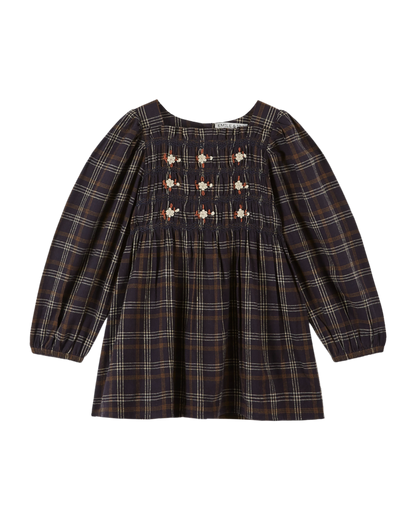 Robe smockée carreaux gavin bitume