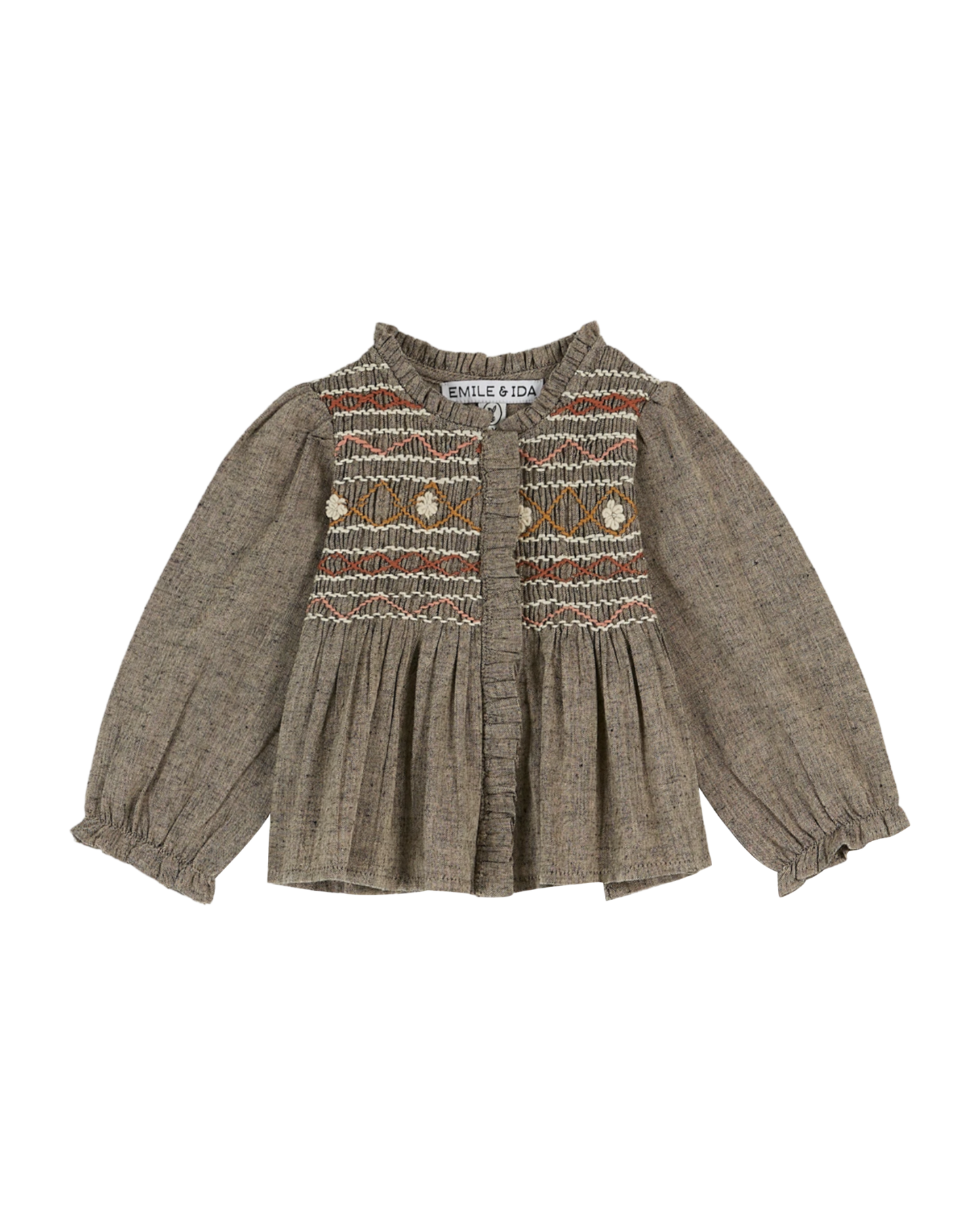 Blouse smockée brun chiné