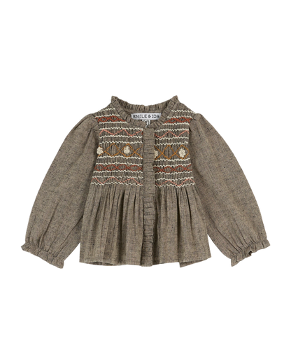Blouse smockée brun chiné