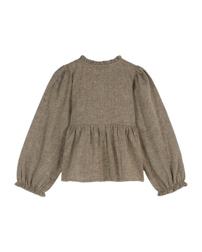 Blouse smockée brun chiné