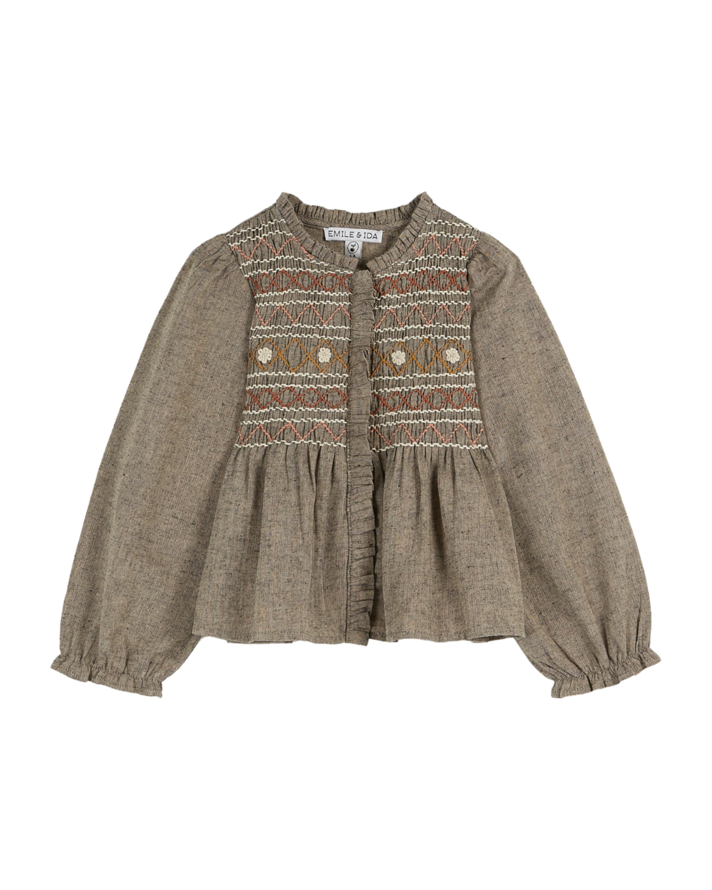 Blouse smockée brun chiné