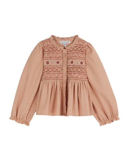 Blouse smockée poudre