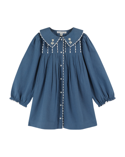 Robe vintage brodée bleu
