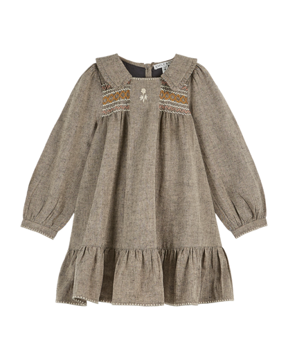 Robe vintage brodée brun chiné