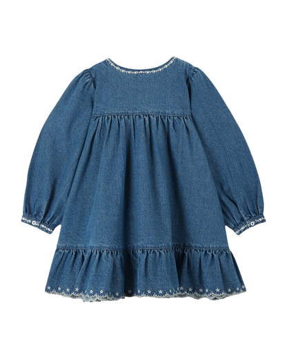 Robe brodée denim