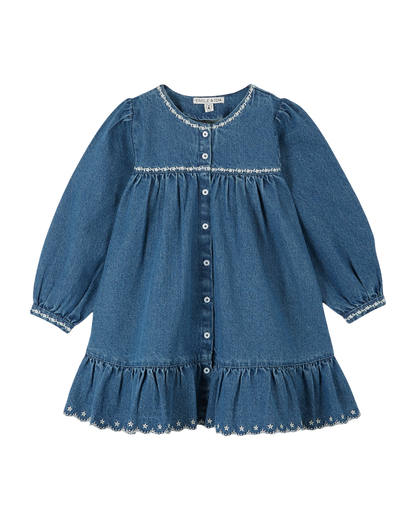 Robe brodée denim