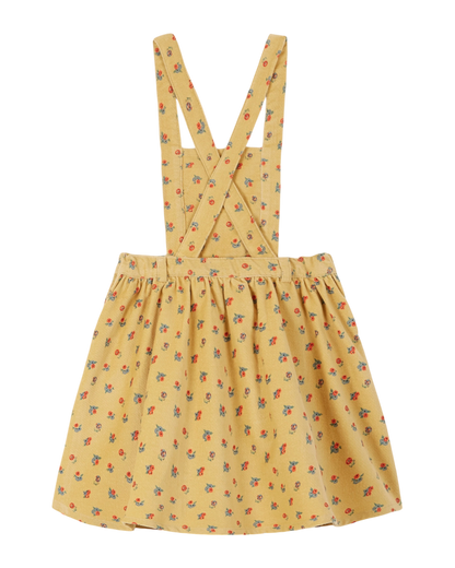 Robe tablier velours à fleurs jaune