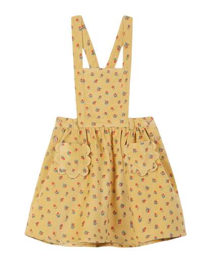 Robe tablier velours à fleurs jaune