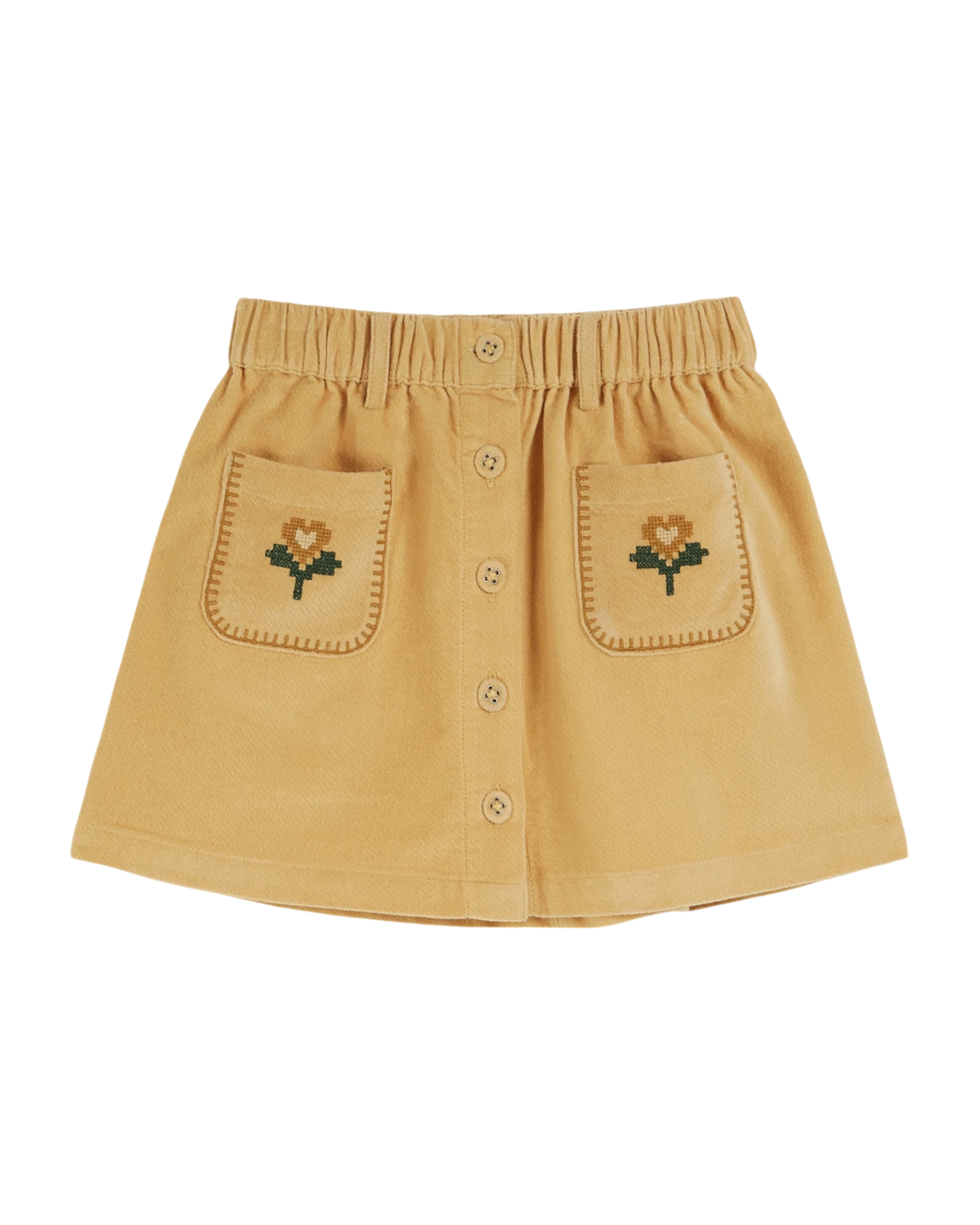 Jupe brodée velours jaune