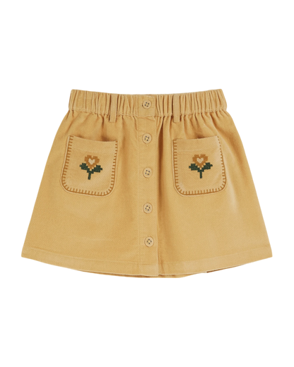 Jupe brodée velours jaune