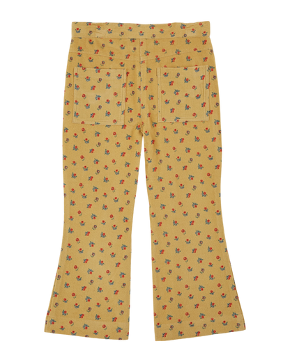 Pantalon évasé velours à fleurs jaune