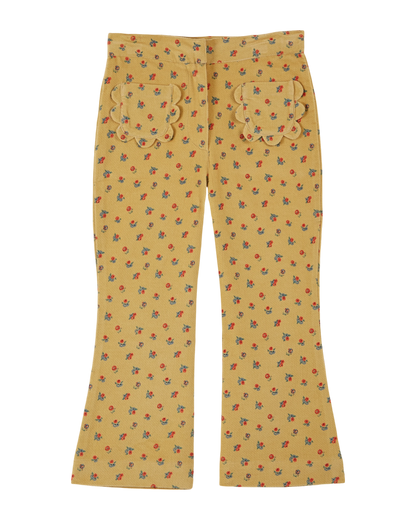 Pantalon évasé velours à fleurs jaune
