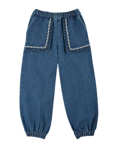 Pantalon brodé denim