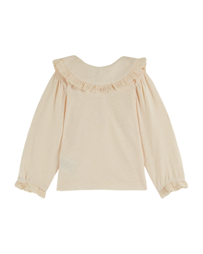 T-shirt flammé à col coton bio crème