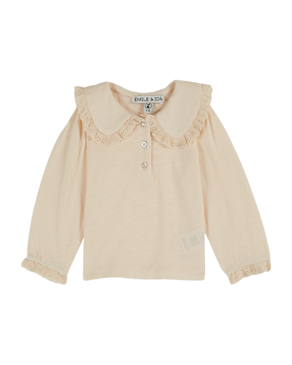 T-shirt flammé à col coton bio crème