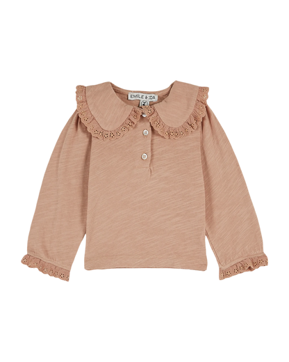 T-shirt à col coton bio poudre