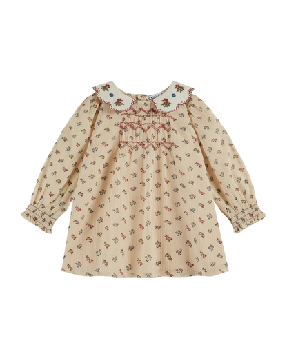 Robe voile de coton à fleurs Sorgue écru