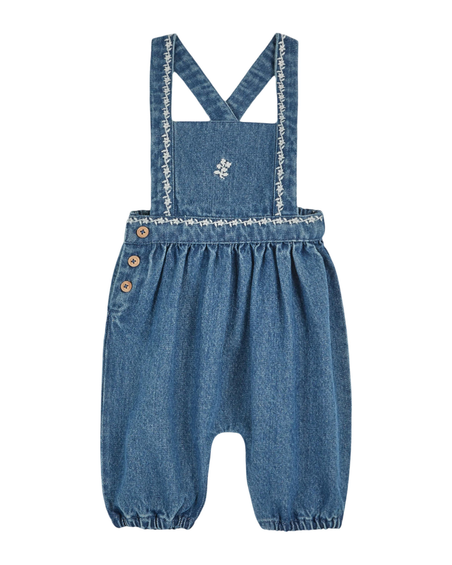 Salopette brodée bébé denim