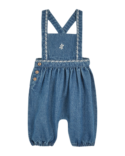 Salopette brodée bébé denim