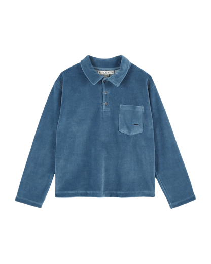 Polo velours uni bleu
