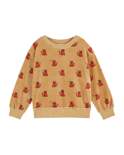 Sweat velours chat cool acajou