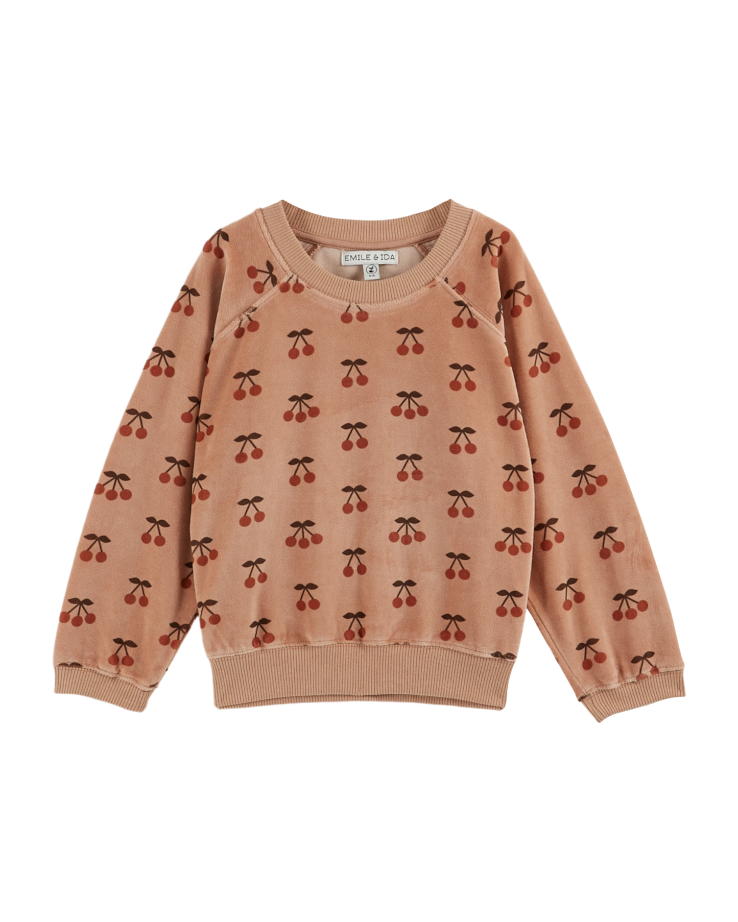 Sweat velours grande cerise poudre