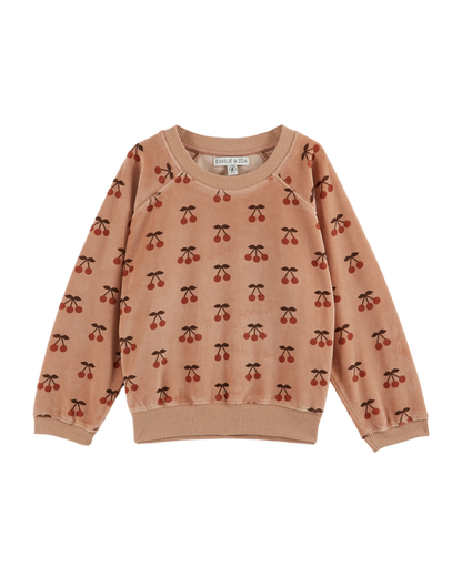 Sweat velours grande cerise poudre