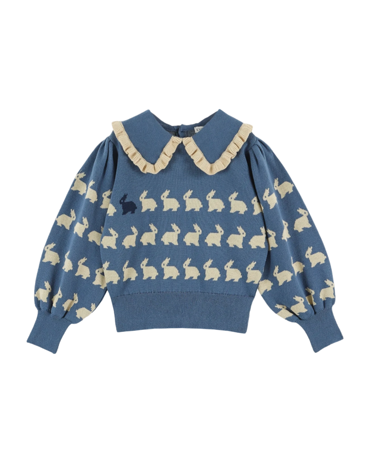 Pull jacquard lapin fille coton bio bleu