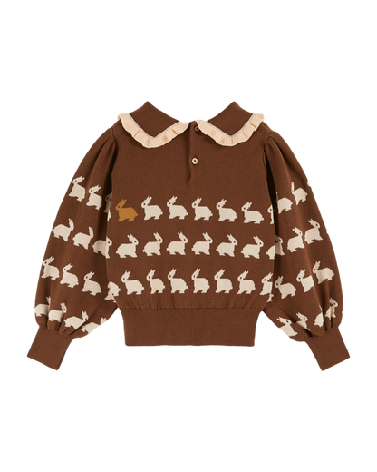 Pull jacquard lapin fille coton bio cacao