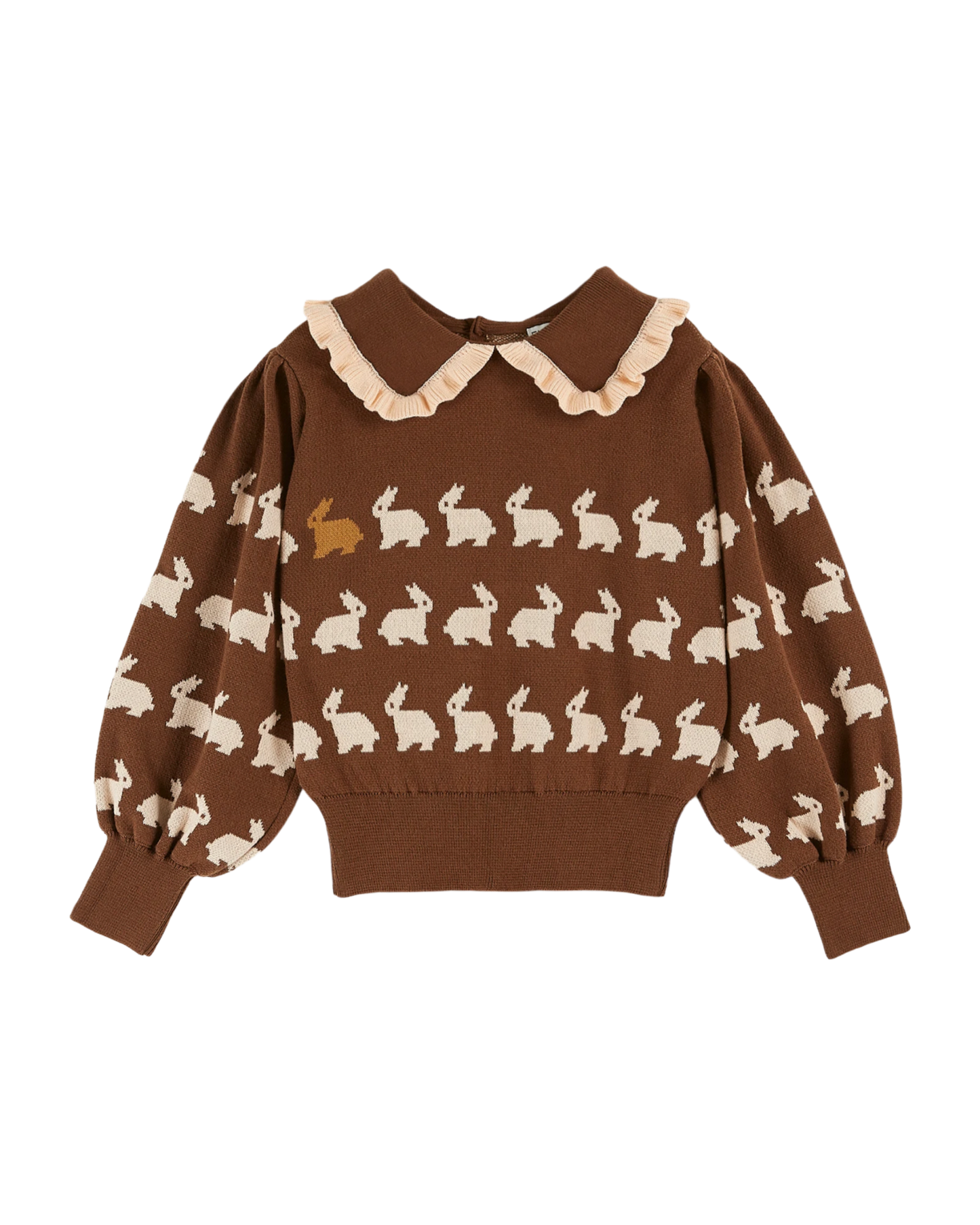 Pull jacquard lapin fille coton bio cacao