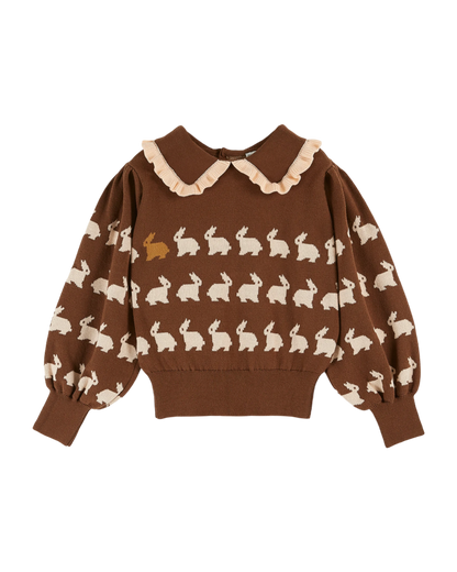 Pull jacquard lapin fille coton bio cacao