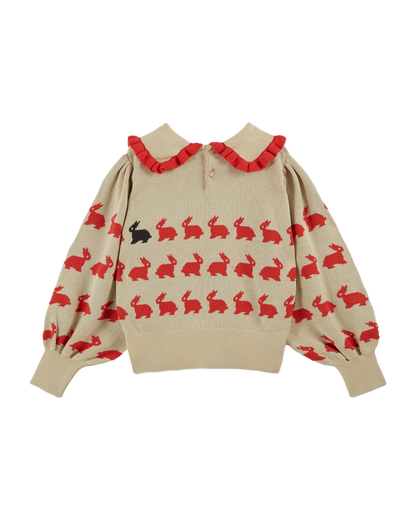 Pull jacquard lapin fille coton bio écru