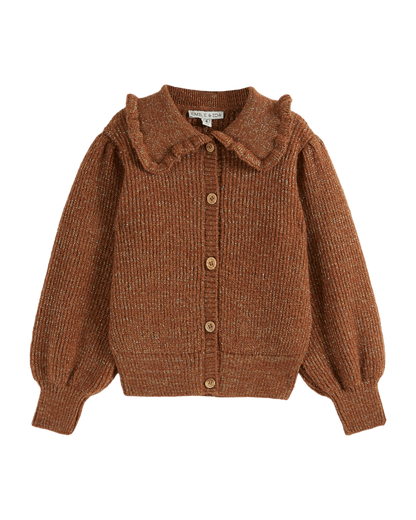 Cardigan col volanté choco lurex