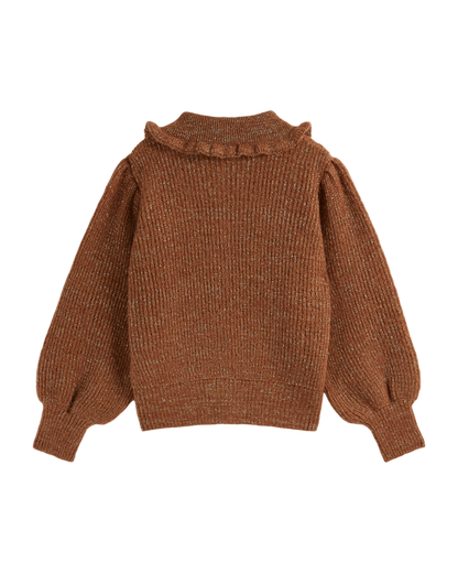 Cardigan col volanté choco lurex