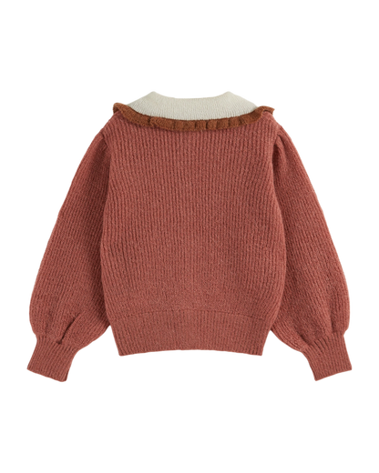 Cardigan col volanté rose