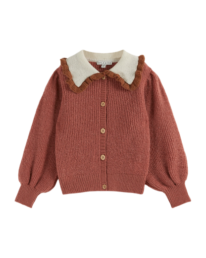 Cardigan col volanté rose